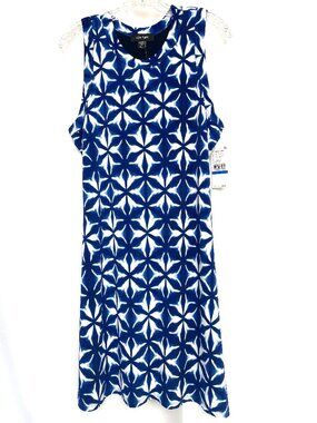 NWT Karen Kane Blue White "Wildflower" Artsy Coastal Resort Effortless Dress XL